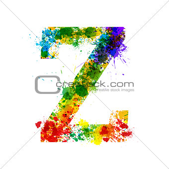 Color Paint Splashes. Gradient Vector Font. Watercolor Designer Decoration Alphabet. Ink Symbols Isolated on a White Background. Letter Z