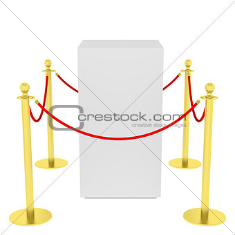 Showcase with tiled stand barriers for exhibit