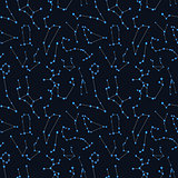Bright blue constellations on night sky, seamless pattern