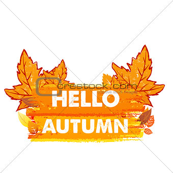 hello autumn with leaves, drawn banner
