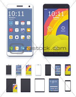 Vector generic smartphones and tablet computers with interface icon set