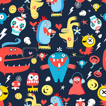 Seamless jolly pattern with monsters