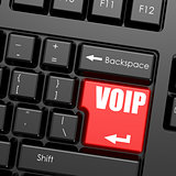 Red enter button on computer keyboard, VOIP word