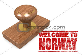 Red rubber stamp with welcome to Norway