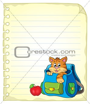 Notebook page with cat in schoolbag