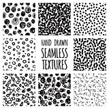 Set of seamless hand drawn irregular uneven black and white textures