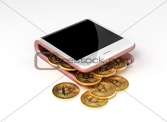 Concept Of Pink Virtual Wallet And Bitcoins
