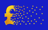 Pound Sterling Sign Falling Apart To Gold Stars Over Blue Background