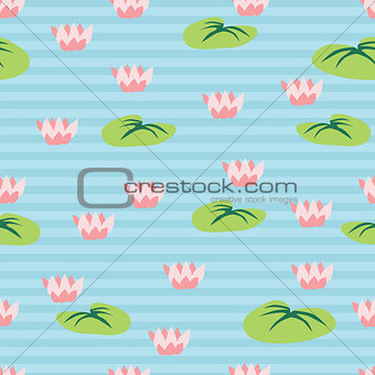 Seamless pattern with lake fulled water lilies.