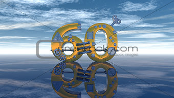 steampunk number sixty under blue sky - 3d rendering