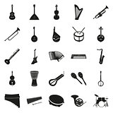 Collection of black musical instruments