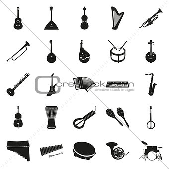 Collection of black musical instruments
