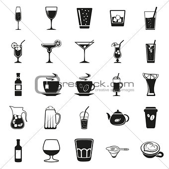 beverages simple black icons set