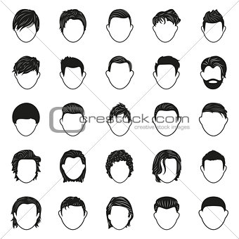 male hairstyle black simple icons set