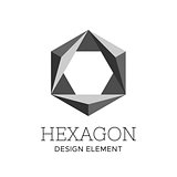 Flat gray polygonal hexagon logo vector template