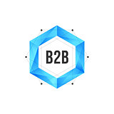 Blue polygonal hexagon icon with mesh and dots