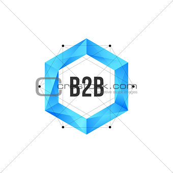Blue polygonal hexagon icon with mesh and dots