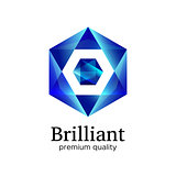 Blue shiny polygonal hexagon diamond vector icon