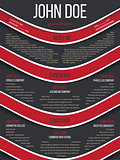 Modern resume cv template with red waves