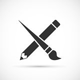 Crossed pencil with paint brush icon