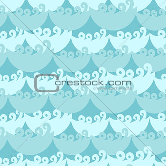 Blue water curly waves seamless pattern.