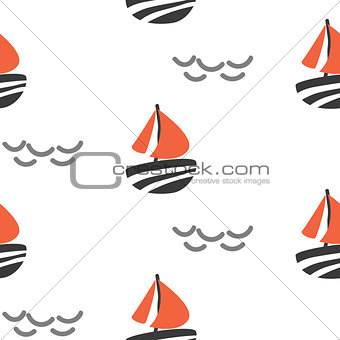 Sailboat seamless kid vector pattern in scandinavian style.