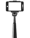 Selfie stick and smartphone with blank screen