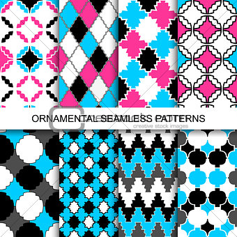 Colorful ornamental seamless patterns.