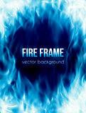 Vector banner with blue color burning fire frame