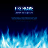 Vector banner with blue color burning fire frame