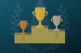 Trophy cups on a pedestal with Laurel wreath. Award icon vector