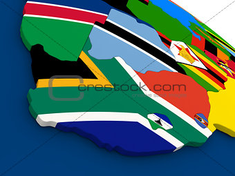South Africa on globe with flags