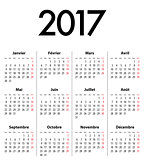 French Calendar grid for 2017 year