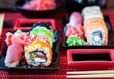 Assorted of fresh delicious sushi and rolls