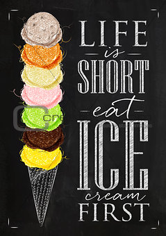 Poster ice cream cone chalk