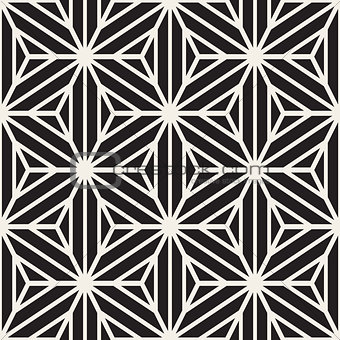 Vector Seamless Black And White Star Lines Grid Pattern