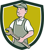 Repairman Holding Spanner Crest Cartoon 
