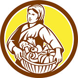 Female Organic Farmer Basket Harvest Retro