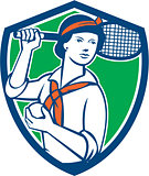 Female Tennis Player Racquet Vintage Shield Retro