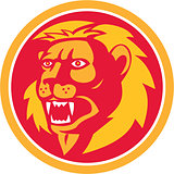 Angry Lion Head Roar Circle Retro