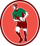 Rugby Player Running Passing Ball Retro