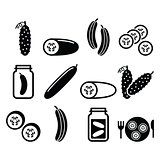 Cucumber, pickled, cucumber slices - food vector icons set