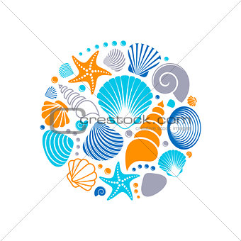Colorful vector summer sea shells