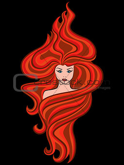 Abstract female head with red wavy hair