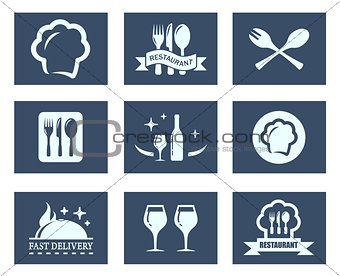 restaurant food icons set