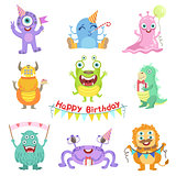 Friendly Monsters With Birthday Party Attributes