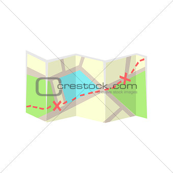 Paper Map With Marked Route Simplified Icon