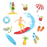 Beach And Surfing Holidays Icon Set