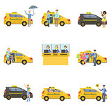 Taxi Cars, Drivers And Clients Set