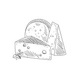 Set Of Three Different Cheeses Hand Drawn Realistic Sketch